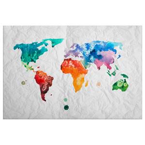 Quadro cartina del mondo Colourful World Poliestere PVC / Legno di abete rosso - Multicolore / Blu