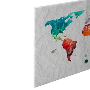 Quadro cartina del mondo Colourful World Poliestere PVC / Legno di abete rosso - Multicolore / Blu