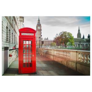 Leinwandbild London Phone Booth Polyester PVC / Fichtenholz - Rot / Beige