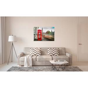 Leinwandbild London Phone Booth Polyester PVC / Fichtenholz - Rot / Beige