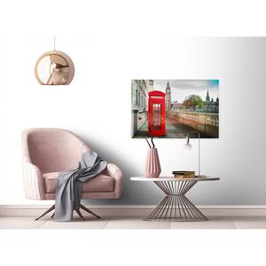 Leinwandbild London Phone Booth Polyester PVC / Fichtenholz - Rot / Beige