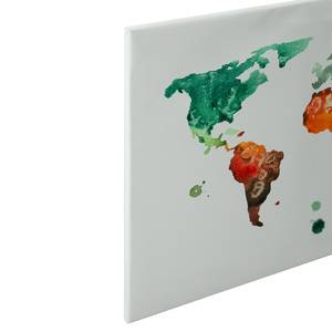 Leinwandbild Karte Colourful World Polyester PVC / Fichtenholz - Mehrfarbig / Grün