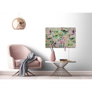 Wandbild Mosaic Birds Polyester PVC / Fichtenholz - Pink / Grün