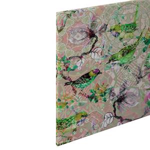 Wandbild Mosaic Birds Polyester PVC / Fichtenholz - Pink / Grün