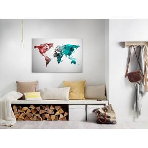 Leinwandbild World Graphic Polyester PVC / Fichtenholz - Blau / Rot