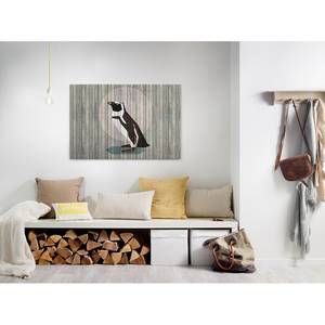 Wandbild Pinguin Born To Be Wild Polyester PVC / Fichtenholz - Grau / Schwarz
