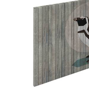 Wandbild Pinguin Born To Be Wild Polyester PVC / Fichtenholz - Grau / Schwarz