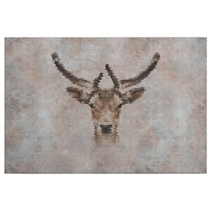 Leinwandbild Deer und Big Three Polyester PVC / Fichtenholz - Grau / Braun