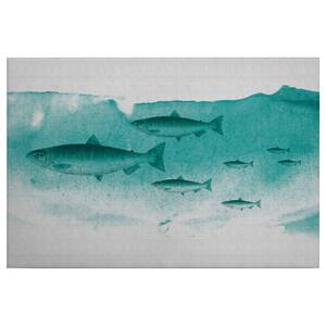 Leinwandbild Fishes Into The Blue Polyester PVC / Fichtenholz - Grün