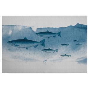 Leinwandbild Fishes Into The Blue Polyester PVC / Fichtenholz - Blau