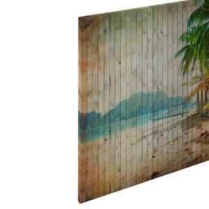 Wandbild Strandhütte Tahiti Polyester PVC / Fichtenholz - Braun / Beige
