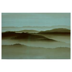 Leinwandbild im Nebel Horizon Polyester PVC / Fichtenholz - Grün / Blau