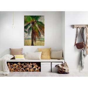 Leinwandbild Palme am Strand Tahiti Polyester PVC / Fichtenholz - Braun / Beige