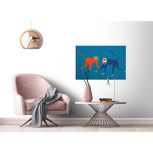 Leinwandbild Affe Monkey Business Polyester PVC / Fichtenholz - Blau / Orange