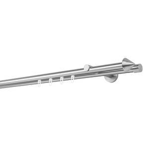 Gordijnroede op maat Cone IV (2-rails) aluminium - roestvrij stalen look - Breedte: 130 cm