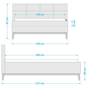 Gestoffeerd bed Kaarina Geweven stof Mavie: Pauwblauw - 140 x 200cm