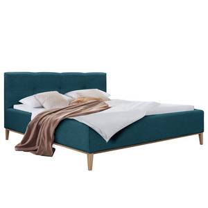 Gestoffeerd bed Kaarina Geweven stof Mavie: Pauwblauw - 200 x 200cm