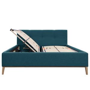 Lit capitonné Kaarina Tissu Mavie: Bleu paon - 200 x 200cm - Avec espace de rangement