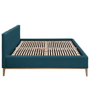 Lit capitonné Kaarina Tissu Mavie: Bleu paon - 200 x 200cm - Avec espace de rangement