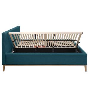 Lit capitonné Kaarina Tissu Mavie: Bleu paon - 200 x 200cm - Avec espace de rangement