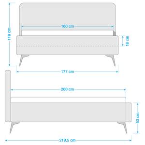 Polsterbett KARELIA Webstoff Mavie: Grau - 160 x 200cm - Mit Lattenrost