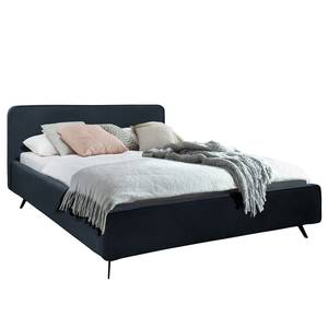 Gestoffeerd bed KARELIA Velours Ravi: Donkerblauw - 140 x 200cm - Met lattenbodem