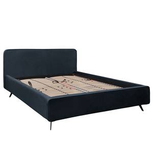 Gestoffeerd bed KARELIA Velours Ravi: Donkerblauw - 140 x 200cm - Met lattenbodem