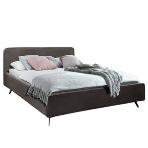 Gestoffeerd bed KARELIA Velours Ravi: Grijsbruin - 160 x 200cm - Met lattenbodem