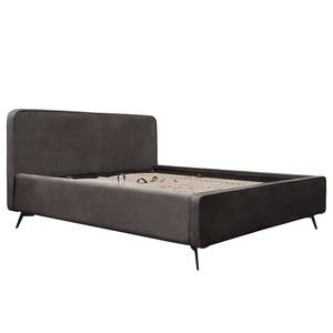 Gestoffeerd bed KARELIA Velours Ravi: Grijsbruin - 160 x 200cm - Met lattenbodem