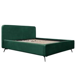 Gestoffeerd bed KARELIA Velours Ravi: Antiek groen - 200 x 200cm - Met lattenbodem