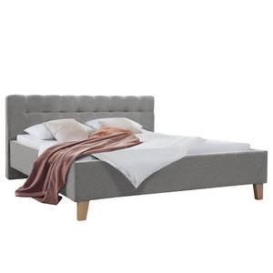 Lit capitonné Woodlake I Tissu Mavie: Gris - 180 x 200cm - Avec espace de rangement