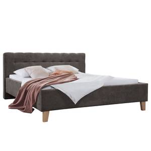 Lit capitonné Woodlake II Velours Ravi: Gris marron - 180 x 200cm - Avec espace de rangement