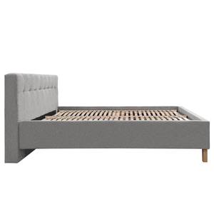 Lit capitonné Woodlake I Tissu Mavie: Gris - 160 x 200cm - Avec espace de rangement