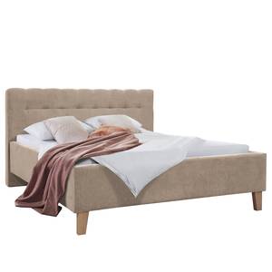 Lit capitonné Woodlake II Velours Ravi: Beige	 - 140 x 200cm - Avec espace de rangement