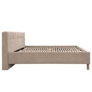 Lit capitonné Woodlake II Velours Ravi: Beige	 - 140 x 200cm - Avec espace de rangement