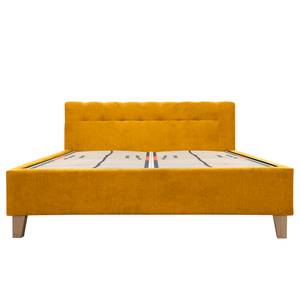 Lit capitonné Woodlake II Velours Ravi: Jaune moutarde - 200 x 200cm - Avec espace de rangement