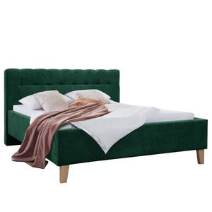 Lit capitonné Woodlake II Velours Ravi: Vert vieilli - 160 x 200cm - Avec espace de rangement