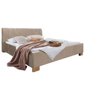 Lit capitonné Larisa Velours Ravi: Beige	 - 140 x 200cm - Avec espace de rangement