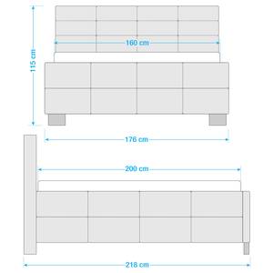 Lit capitonné Atessio Tissu structuré Ronya: Gris foncé - 160 x 200cm - Avec espace de rangement