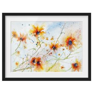 Poster con cornice Painted Flowers II Carta / Pino - Arancione - 70 x 50 cm
