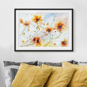 Bild Painted Flowers II Papier / Kiefer - Orange - 70 x 50 cm
