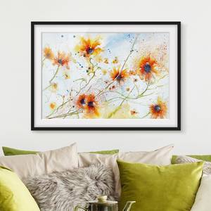 Tableau déco Painted Flowers II Papier / Pin - Orange - 70 x 50 cm