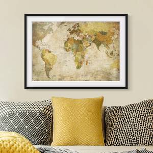 Afbeelding Wereldkaart V papier/grenenhout - groen - 70 x 50 cm