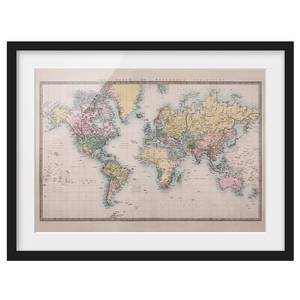 Tableau déco Carte du monde en 1850 II Papier / Pin - Beige - 100 x 70 cm