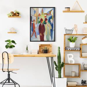 Afbeelding Straat met Mensen papier/grenenhout - meerdere kleuren - 70 x 100 cm
