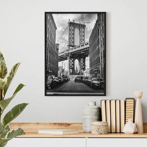 Tableau déco Manhattan Bridge America V Papier / Pin - Noir / Blanc - 50 x 70 cm