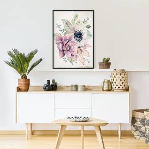 Poster e cornice con fiori acquarellati Carta / Pino - Multicolore - 70 x 100 cm