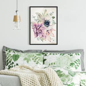 Bild Aquarell Blumen Landhaus Papier / Kiefer - Mehrfarbig - 70 x 100 cm