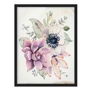 Poster e cornice con fiori acquarellati Carta / Pino - Multicolore - 50 x 70 cm