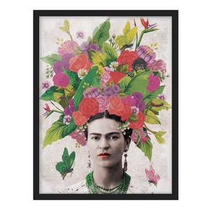 Tableau déco Frida Kahlo Portrait fleuri Papier / Pin - Rouge - 50 x 70 cm